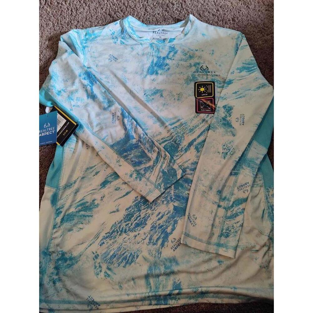 New Mens Realtree Aspect Fishing Repreve Long Sleeve Shirt Blue Size 2XL